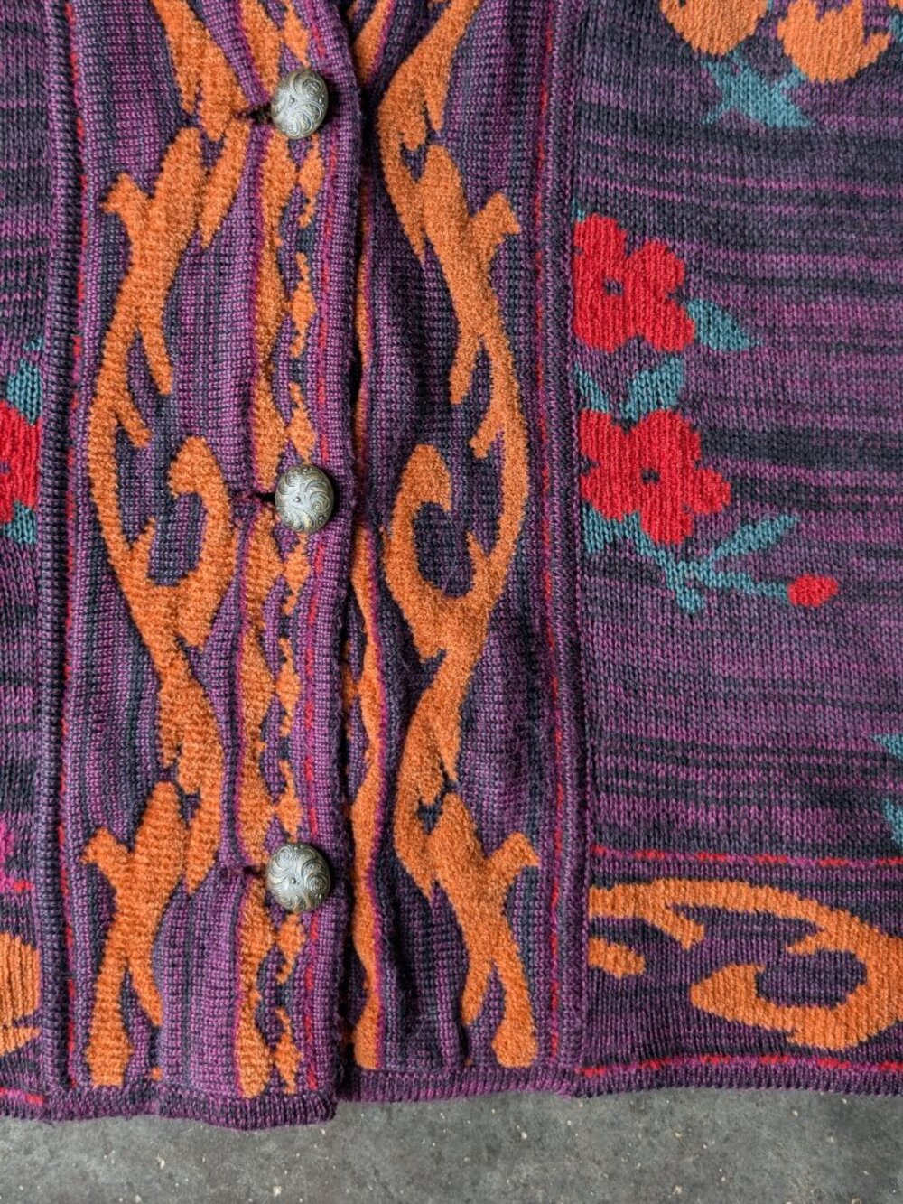 Vintage Purple Floral Wool Blend Oversized Boyfriend Cardigan Eclectic Grandpa - Picture 4 of 7